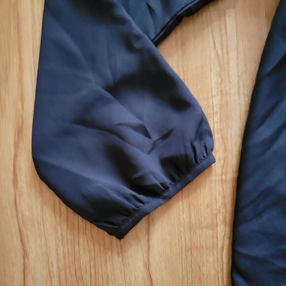 Old Navy Top Shirt Womens Medium Black Lace Detail Balloon Sleeve Office Neutral - Picture 6 of 11